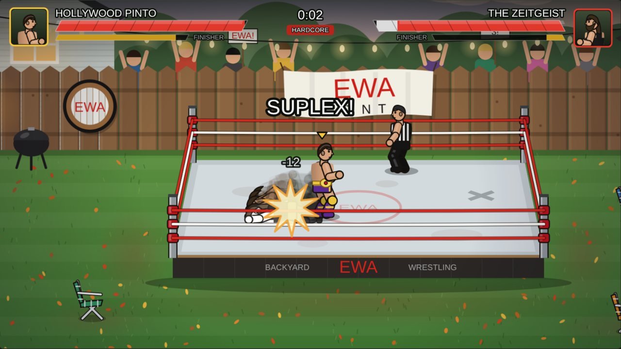EWA Backyard Brawl: two wrestlers fighting in the backyard ring